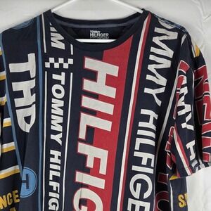 Tommy Hilfiger Denim Mens XL T-Shirt All Over Print Logo Graphic Red White Blue